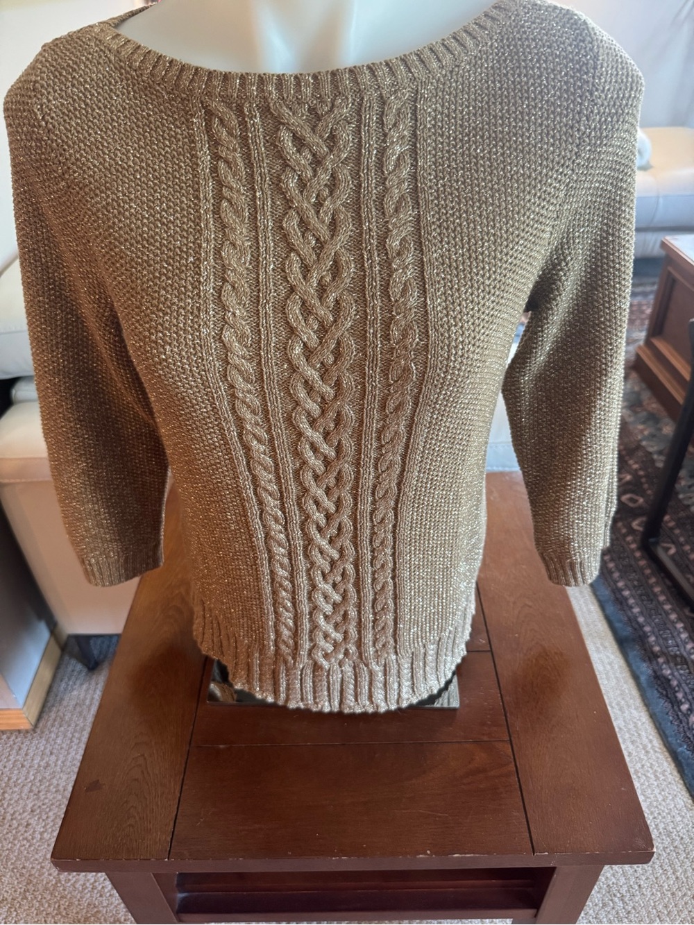 Ralph Lauren Camel Cable-Front Scoop Neck Sweater